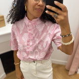 Chemise à manches courtes à rayures col volanté Bahamas - Rose - C'EST BEAU LA VIE !