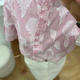 Chemise à manches courtes à rayures col volanté Bahamas - Rose - C'EST BEAU LA VIE !