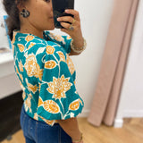 Blouse col V à manches courtes motif floraux Vahe - Vert - GRACE & MILA