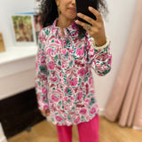 Chemise longue imprimé floral à manches longues Mosaique - Fushia - C'EST BEAU LA VIE !