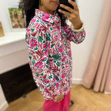 Chemise longue imprimé floral à manches longues Mosaique - Fushia - C'EST BEAU LA VIE !