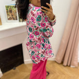 Chemise longue imprimé floral à manches longues Mosaique - Fushia - C'EST BEAU LA VIE !