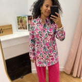 Chemise longue imprimé floral à manches longues Mosaique - Fushia - C'EST BEAU LA VIE !