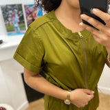 Combinaison à manches courtes zippée taille élastiquée - Kaki - LOLA ESPELETA