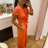 Combinaison pantalon fluide decolleté drapé - Corail - LOLA ESPELETA