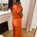 Combinaison pantalon fluide decolleté drapé - Corail - LOLA ESPELETA