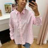 Chemise à rayures brodée coeur Coraline - Ecru et rose - LA PETITE ETOILE