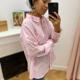 Chemise à rayures brodée coeur Coraline - Ecru et rose - LA PETITE ETOILE