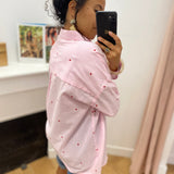 Chemise à rayures brodée coeur Coraline - Ecru et rose - LA PETITE ETOILE