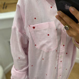 Chemise à rayures brodée coeur Coraline - Ecru et rose - LA PETITE ETOILE