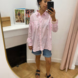 Chemise à rayures brodée coeur Coraline - Ecru et rose - LA PETITE ETOILE