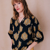 Blouse imprimée Serena - Bleu de travail - C'EST BEAU LA VIE !