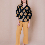Blouse imprimée Serena - Bleu de travail - C'EST BEAU LA VIE !