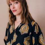 Blouse imprimée Serena - Bleu de travail - C'EST BEAU LA VIE !