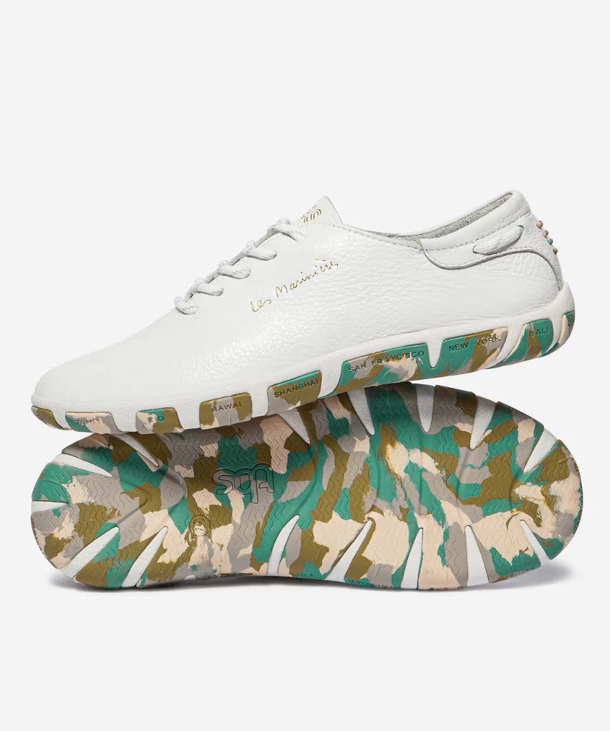 Tennis Confort Cuir Jazaru - Blanc et Kaki - TBS FEMME