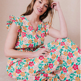 Robe longue cache-coeur imprimé floral Frimousse - Menthol - C'EST BEAU LA VIE !