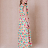 Robe longue cache-coeur imprimé floral Frimousse - Menthol - C'EST BEAU LA VIE !