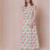 Robe longue cache-coeur imprimé floral Frimousse - Menthol - C'EST BEAU LA VIE !