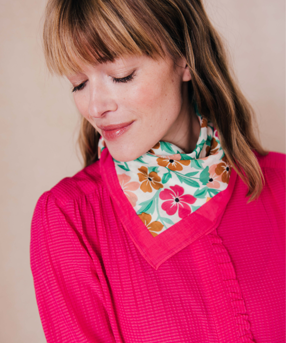 Foulard à fleurs Frimousse - Menthol - C'EST BEAU LA VIE !