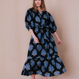 Robe longue imprimée bohème Serena - Bleu - C'EST BEAU LA VIE !
