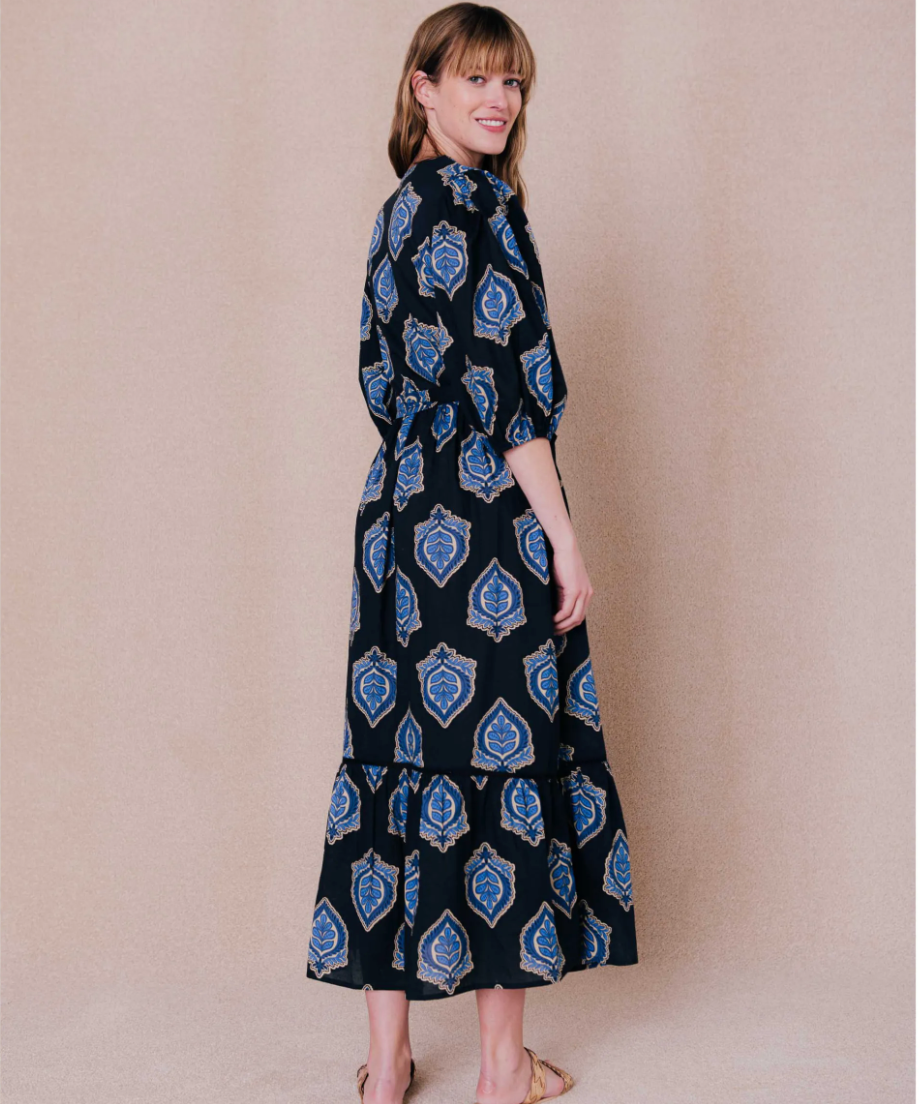 Robe longue imprimée bohème Serena - Bleu - C'EST BEAU LA VIE !