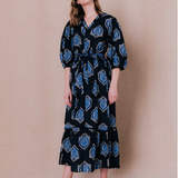 Robe longue imprimée bohème Serena - Bleu - C'EST BEAU LA VIE !