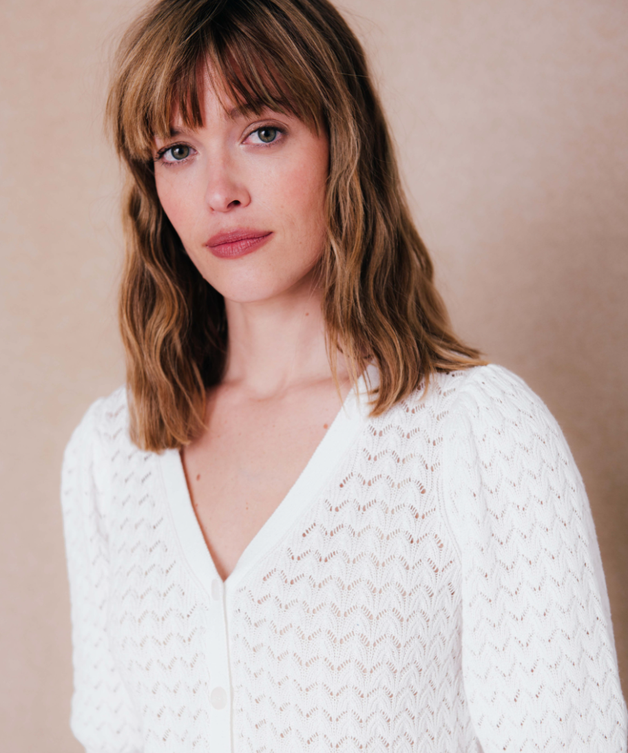 Gilet en maille fantaisie Blandine - Blanc - C'EST BEAU LA VIE !
