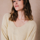 Pull ajouré col V en lurex Tanzanie - Blond - C'EST BEAU LA VIE !