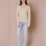 Pull ajouré col V en lurex Tanzanie - Blond - C'EST BEAU LA VIE !