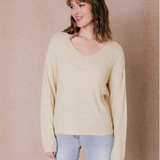 Pull ajouré col V en lurex Tanzanie - Blond - C'EST BEAU LA VIE !