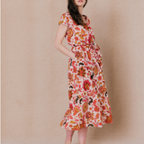 Robe longue ceinturée motif floral César - Ecru - C'EST BEAU LA VIE !