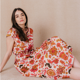 Robe longue ceinturée motif floral César - Ecru - C'EST BEAU LA VIE !
