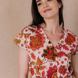 Robe longue ceinturée motif floral César - Ecru - C'EST BEAU LA VIE !