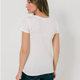 T-shirt à manches courtes col V - Ecru - C'EST BEAU LA VIE !