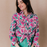 Chemise longue imprimé floral à manches longues Mosaique - Fushia - C'EST BEAU LA VIE !