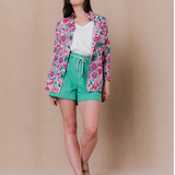 Chemise longue imprimé floral à manches longues Mosaique - Fushia - C'EST BEAU LA VIE !