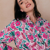 Chemise longue imprimé floral à manches longues Mosaique - Fushia - C'EST BEAU LA VIE !