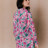 Chemise longue imprimé floral à manches longues Mosaique - Fushia - C'EST BEAU LA VIE !