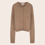 Visuel à plat du cardigan camel en laine et alpaga FABIENNE CHAPOT Lidia à boutons cœur