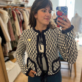 Cardigan à nœuds sur le devant jacquard Balou - Marine & Blanc - FABIENNE CHAPOT