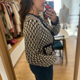 Cardigan à nœuds sur le devant jacquard Balou - Marine & Blanc - FABIENNE CHAPOT