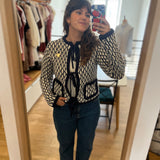 Cardigan à nœuds sur le devant jacquard Balou - Marine & Blanc - FABIENNE CHAPOT