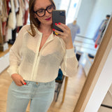 Cardigan blanc zippé en maille ajourée B317115 - Ecru - IKKS WOMEN