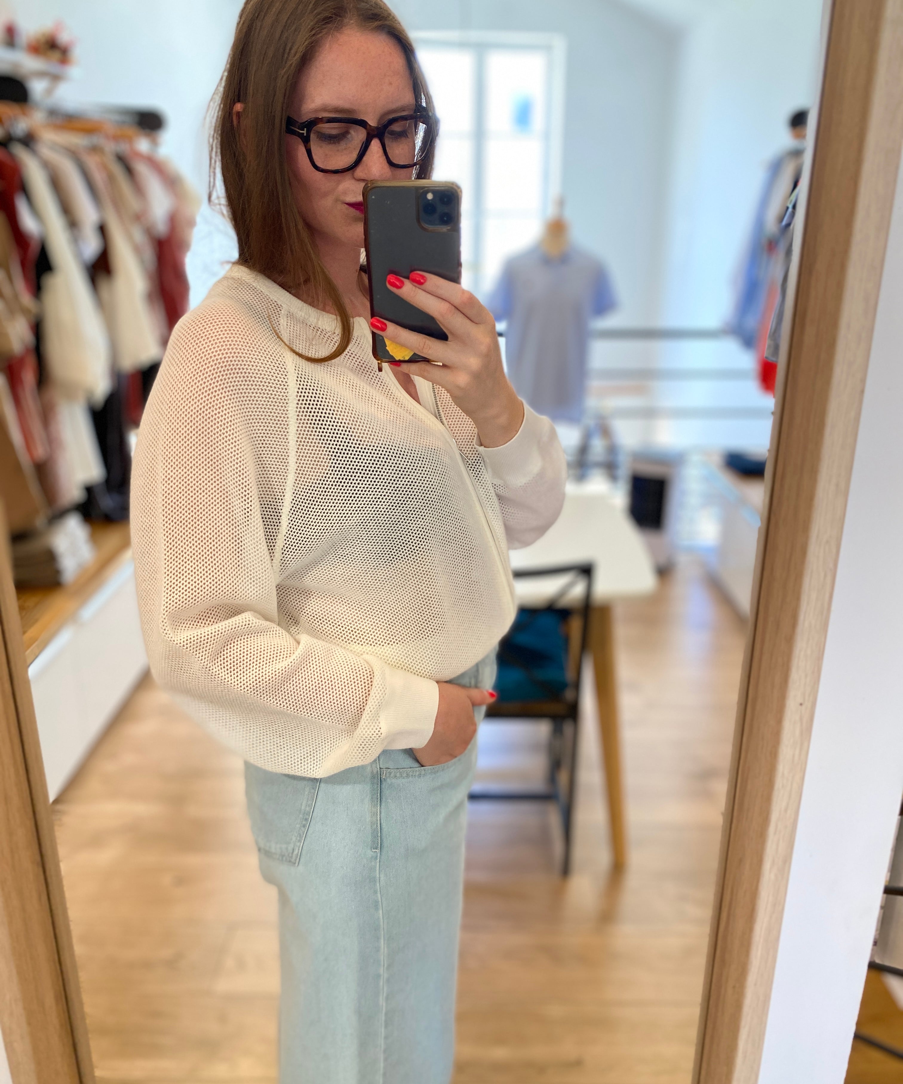 Cardigan blanc zippé en maille ajourée B317115 - Ecru - IKKS WOMEN