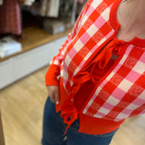 Cardigan court à carreaux noué Camille - Blanc & Tangerine - FABIENNE CHAPOT