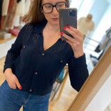 Cardigan court en maille ajourée B317055 - Marine - IKKS WOMEN
