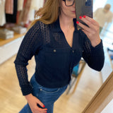 Cardigan court en maille ajourée B317055 - Marine - IKKS WOMEN