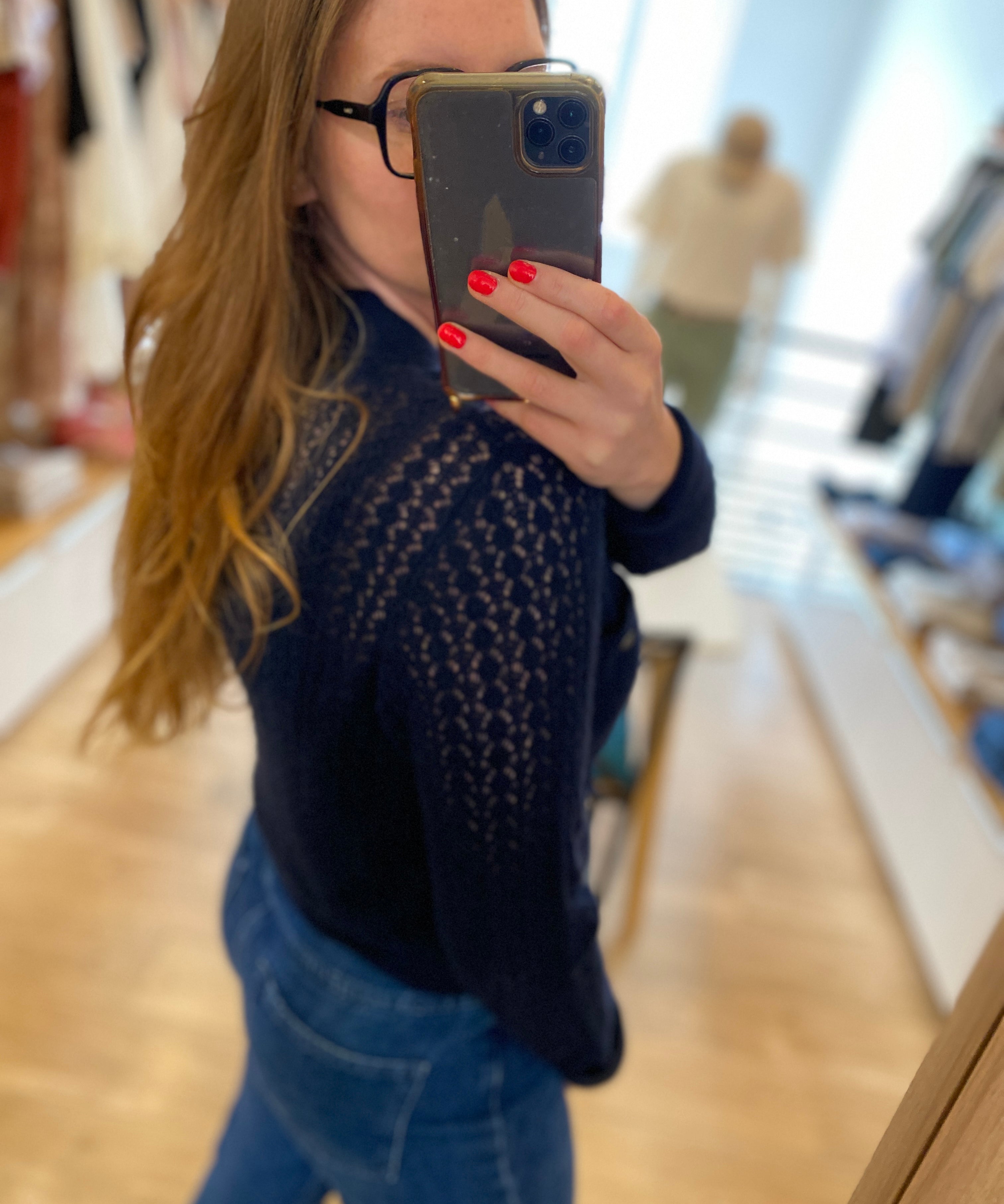 Cardigan court en maille ajourée B317055 - Marine - IKKS WOMEN