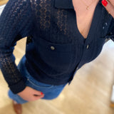Cardigan court en maille ajourée B317055 - Marine - IKKS WOMEN