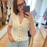 Cardigan en tricot torsadé à manches courtes B317235 - Ecru - IKKS WOMEN